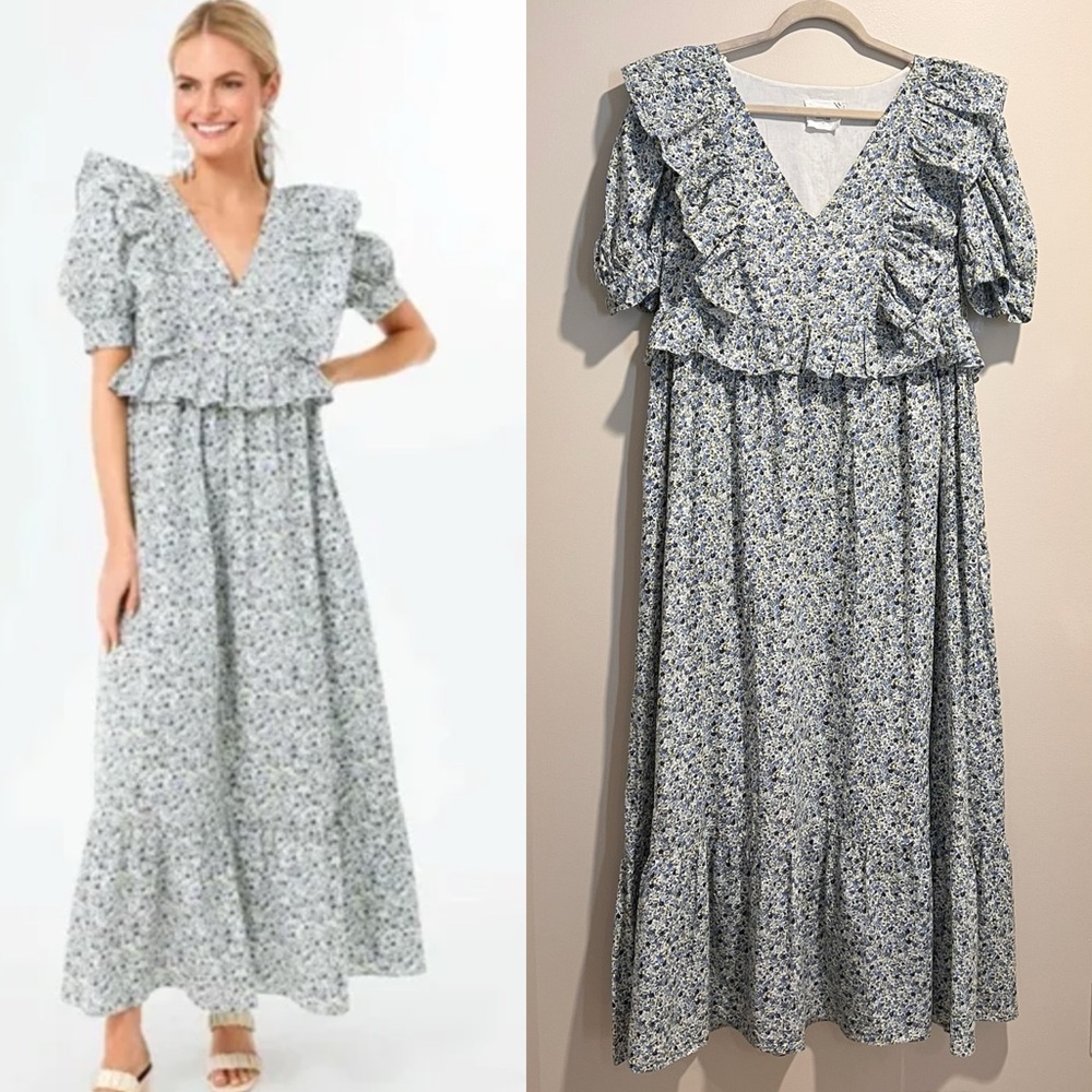Tuckernuck Hyacinth House Blue Floral Meadow Midi Dress